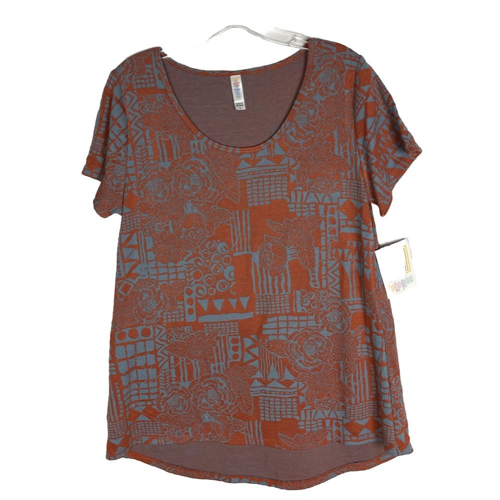 LuLaRoe Womens Floral Geometric Print Size M Classic T-Shirt Orange